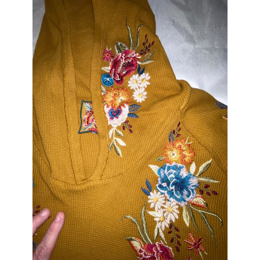 Johnny Was Mustard Embroidered Hoodie Tunic - Picture 4 of 11